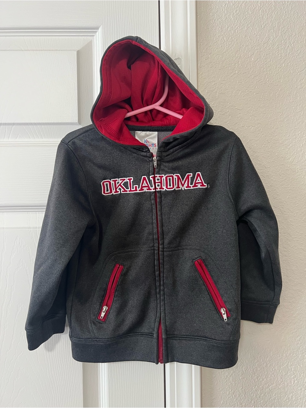 Oklahoma Sooners Youth Hoodie 3T Gray Red Full Zip